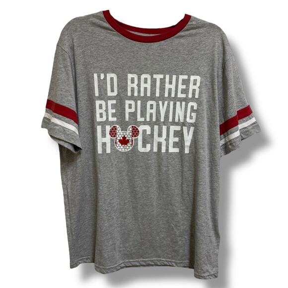 Disney I'd Rather Be Playing Hockey Canada Epcot Gray Red Tee Shirt NEW Large - Picture 1 of 6